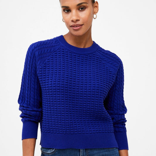 cobalt blue texture long sleeve sweater with crew neck