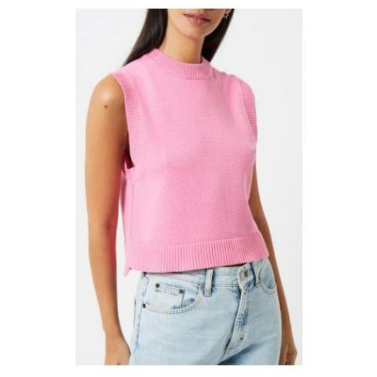 pink sleeveless knit crew neck sweater tank