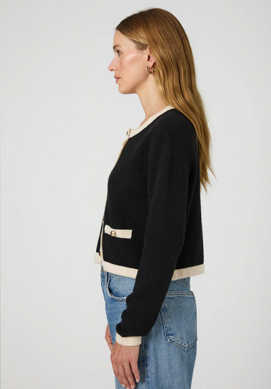 Vhari Contrast Cardigan | Colorblock Button Down Sweater | Black Classic Cream | French Connection