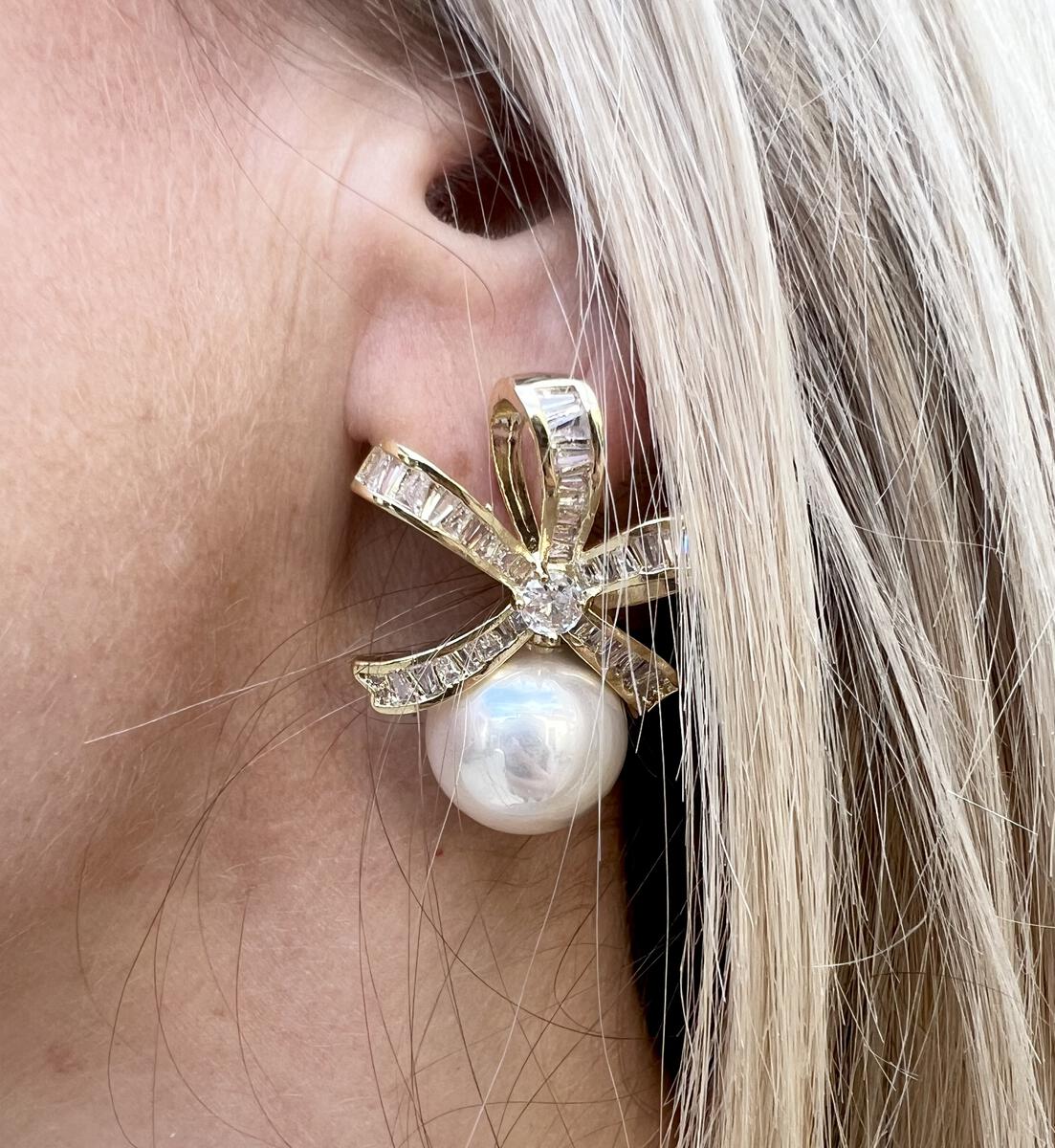 pave pearl bow earrings