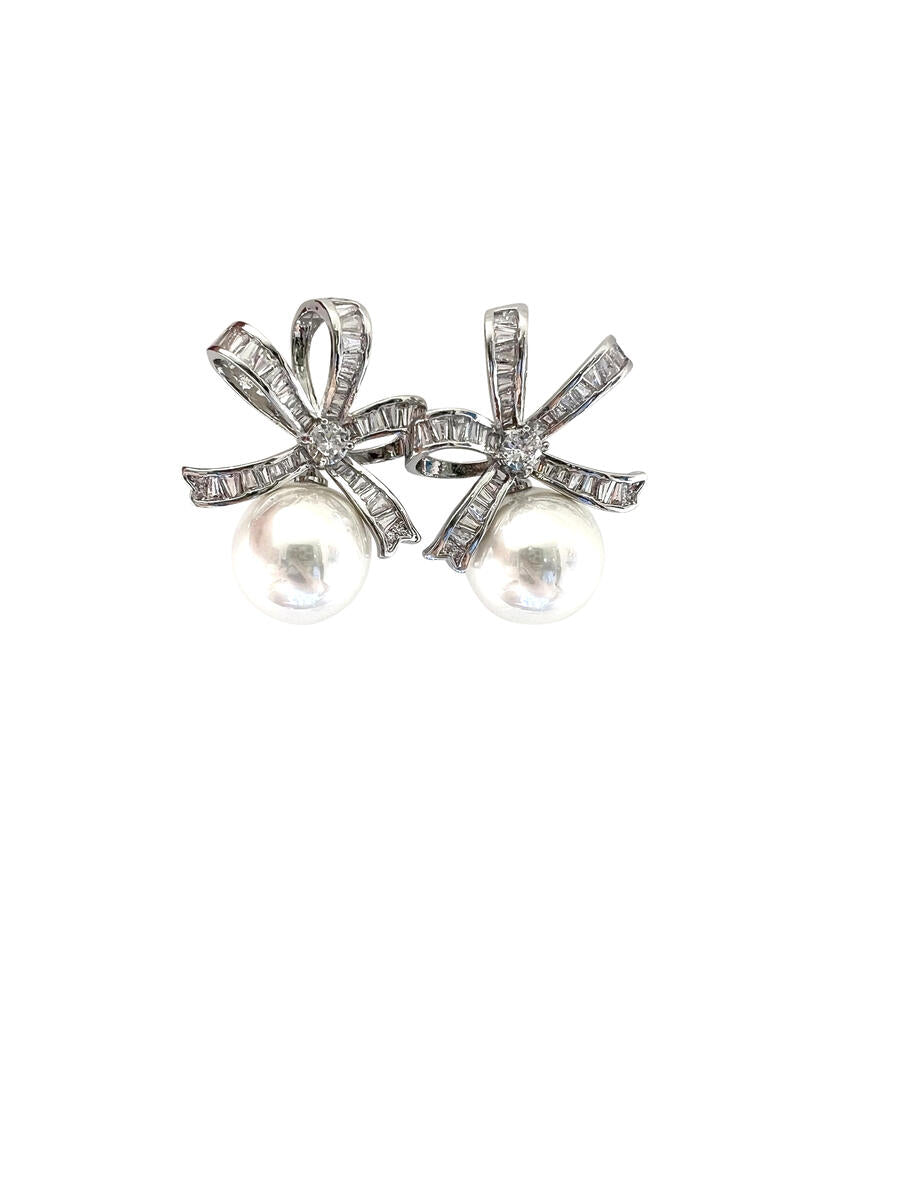 pave pearl bow earrings