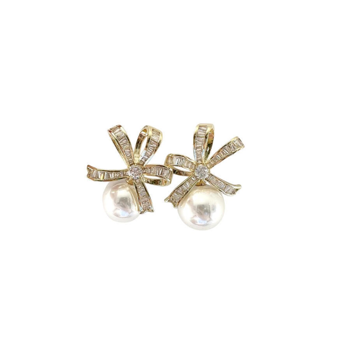 pave pearl bow earrings