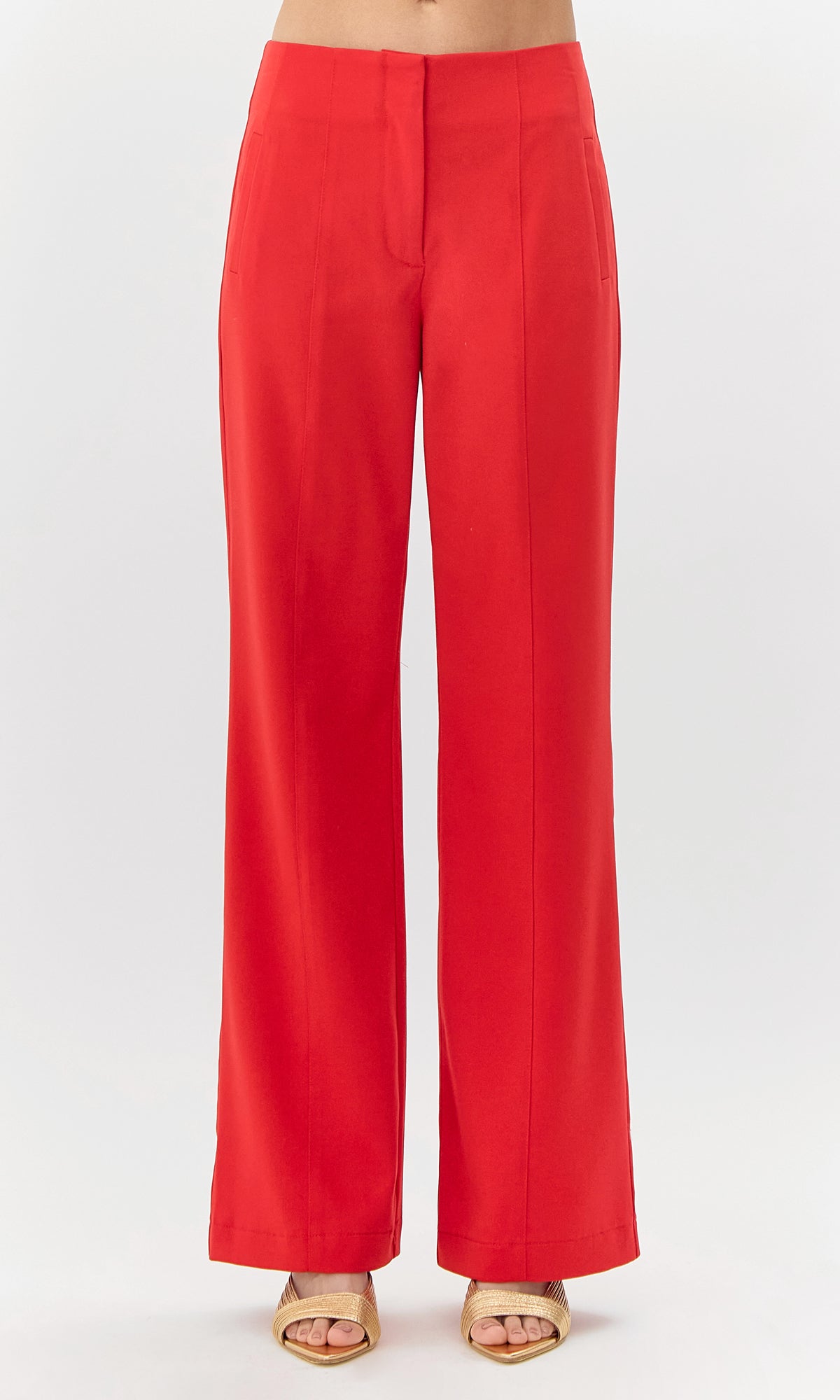 bright red wide leg mid rise slacks trousers