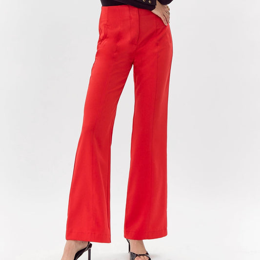 bright red wide leg mid rise slacks trousers