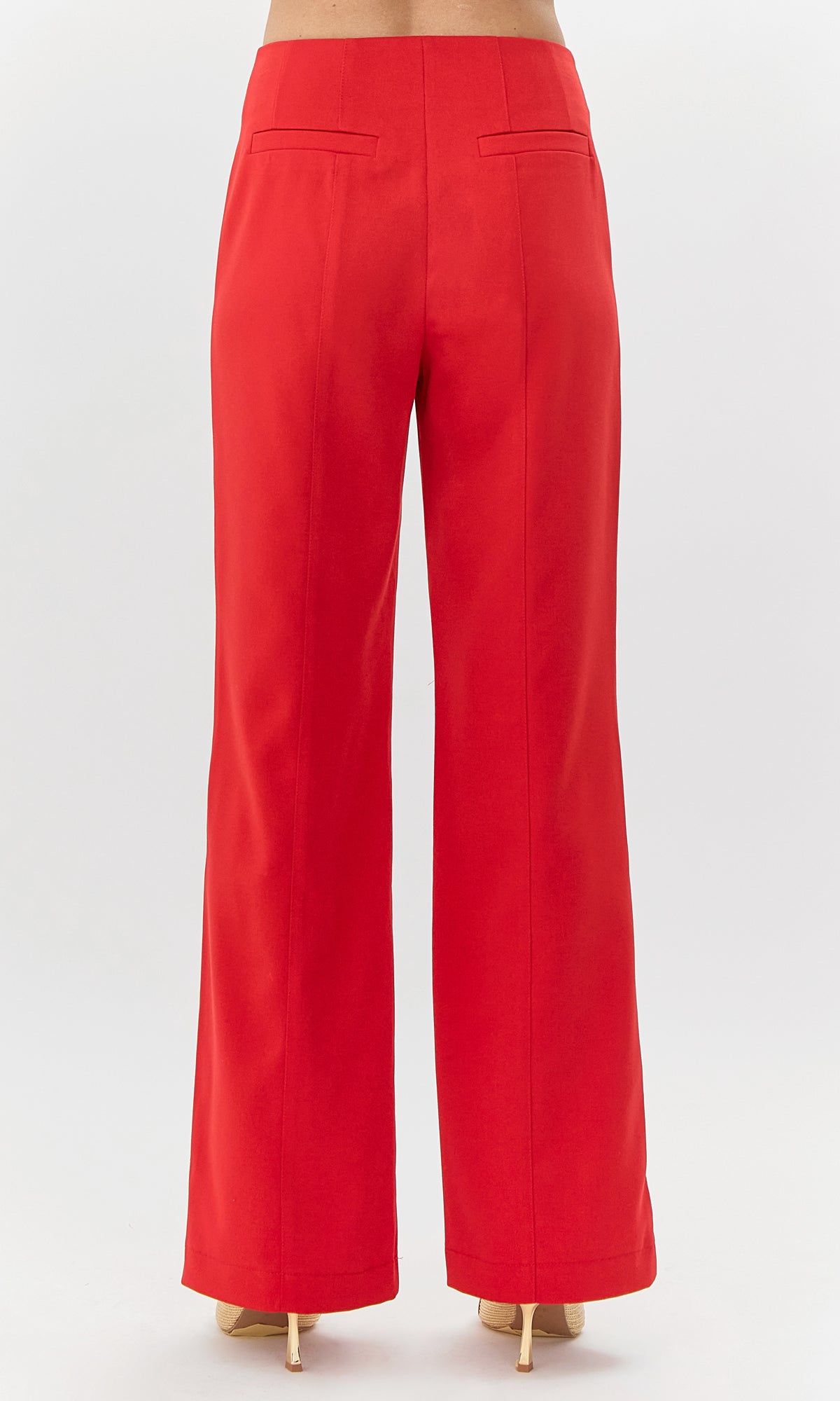 bright red wide leg mid rise slacks trousers