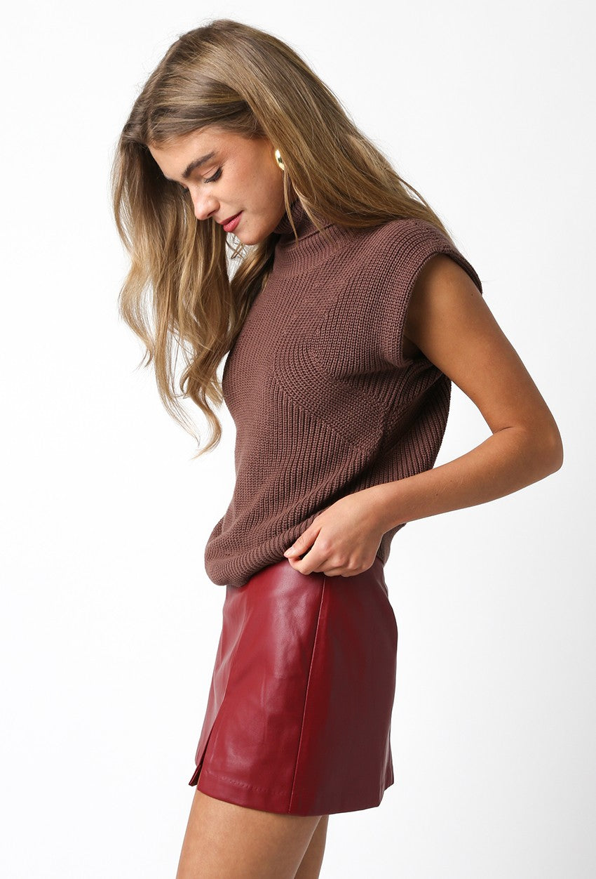 brown sleeveless ribbed turtleneck