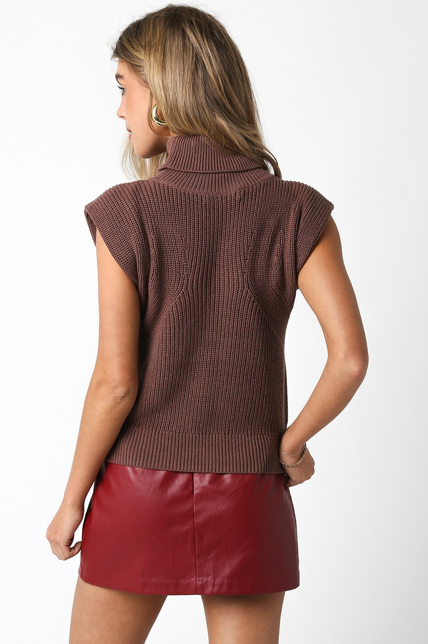 brown sleeveless ribbed turtleneck