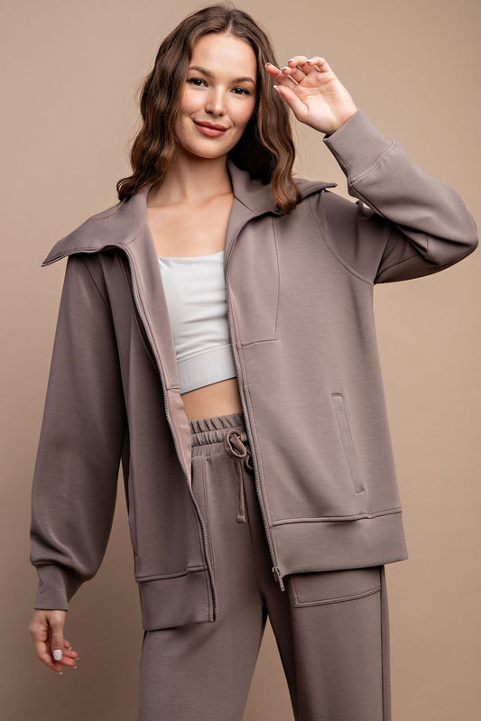 light brown fully zip oversized athleisure jacket with pockets