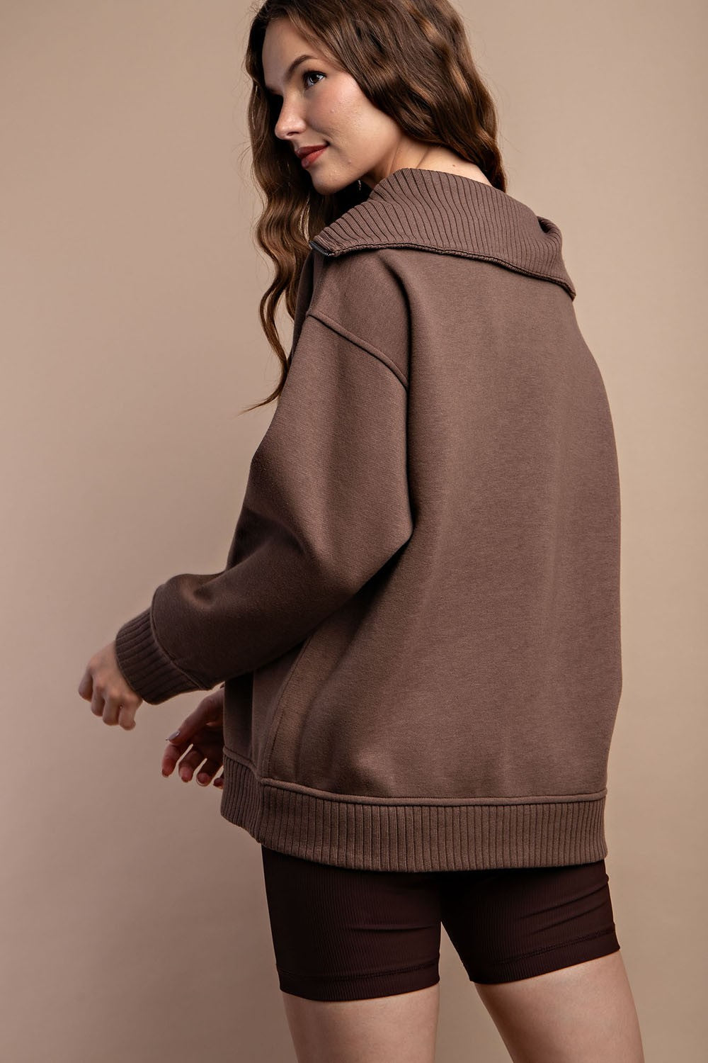 brown quarter zip oversized pullover