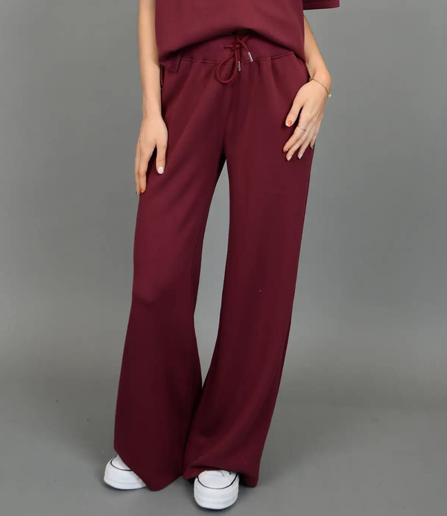 burgundy wide leg drawstring lounge pants