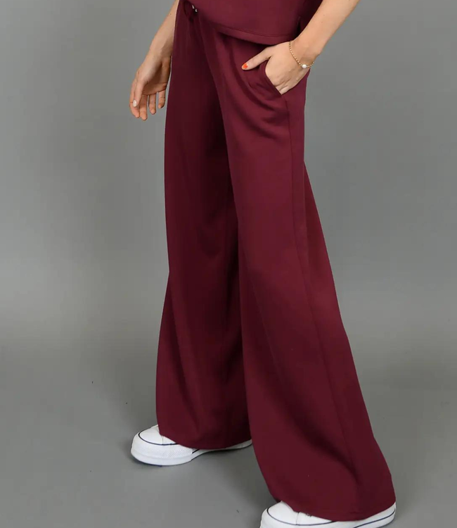 burgundy wide leg drawstring lounge pants