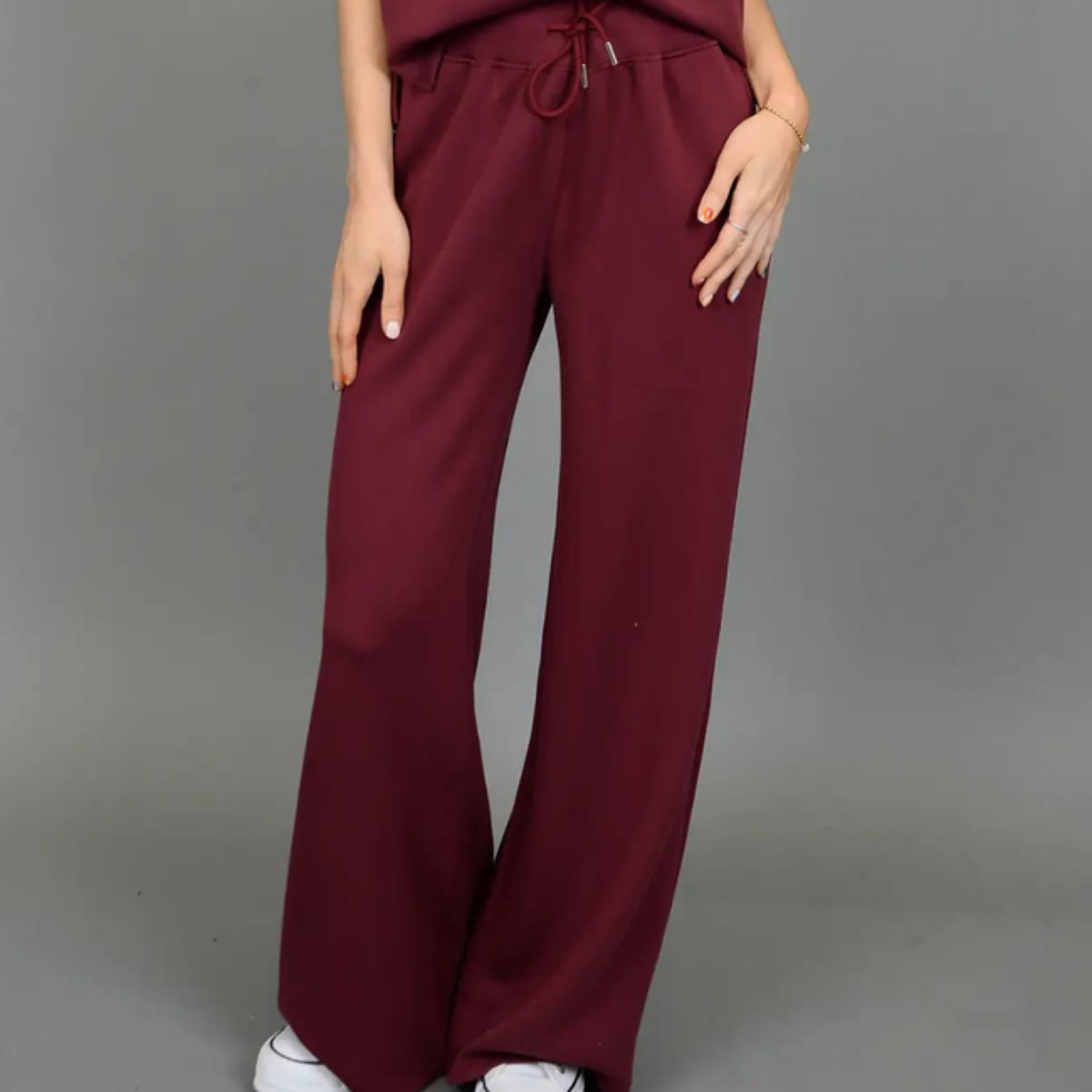 burgundy wide leg drawstring lounge pants