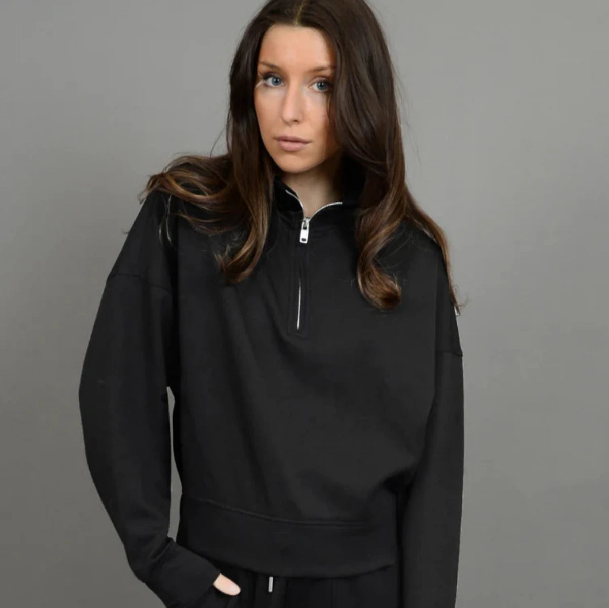 quarter zip black lounge pullover