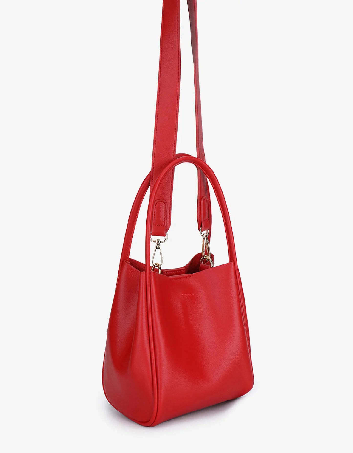 soft leather red bucket bag