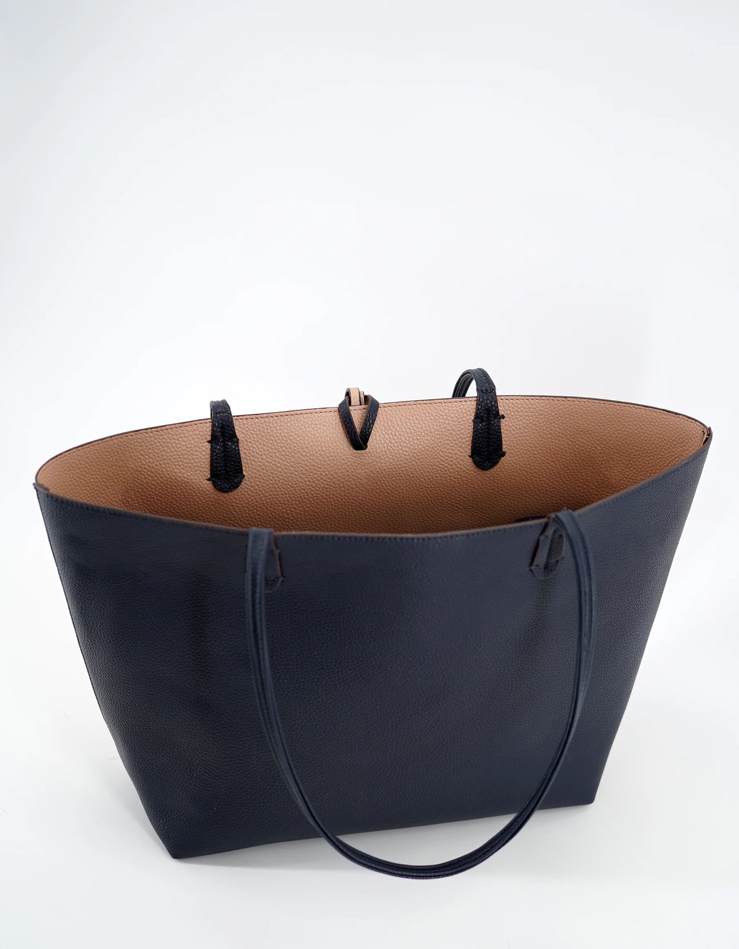 navy tan reversible shoulder purse