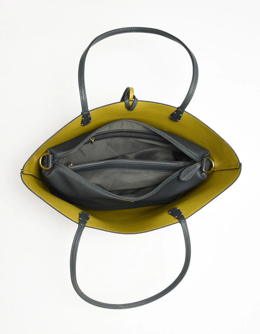 gray mustard reversible shoulder purse