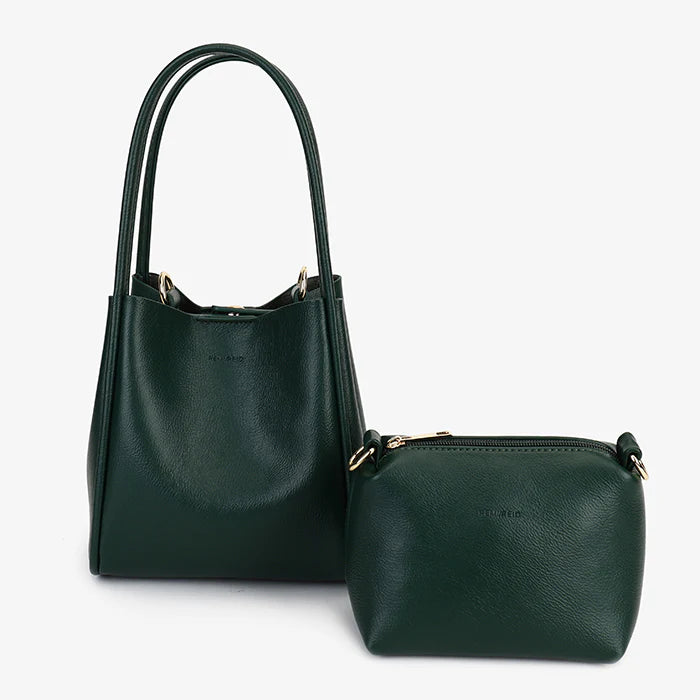 soft leather green bucket tote