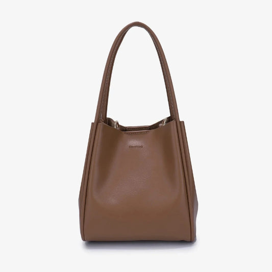 chocolate brown taupe soft leather tote with handles and detachable crossbody strap