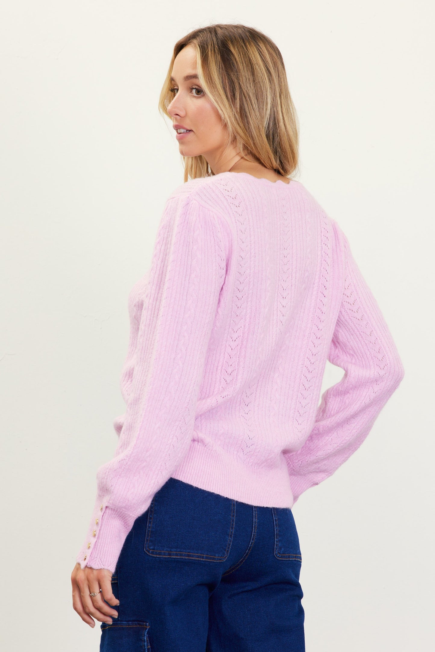 scallop neckline lightweight sweater in petal pink