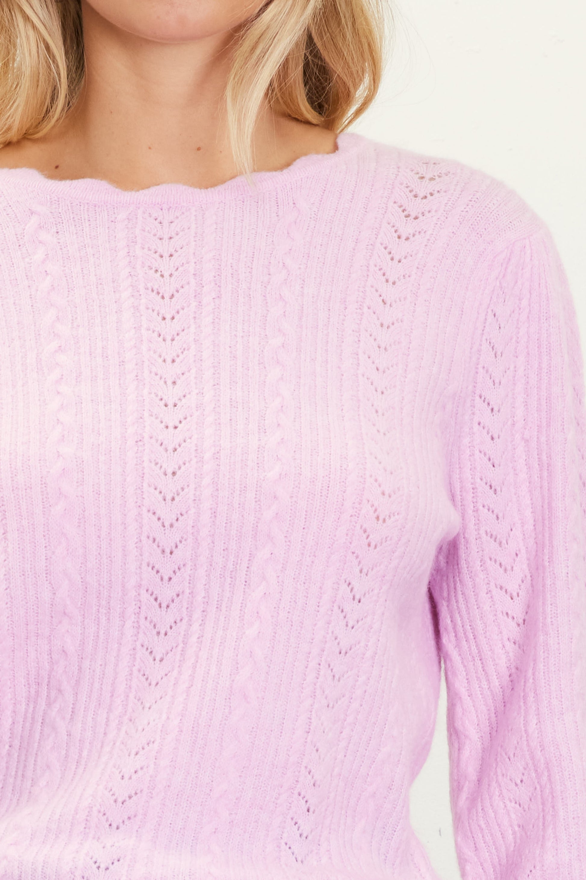 scallop neckline lightweight sweater in petal pink