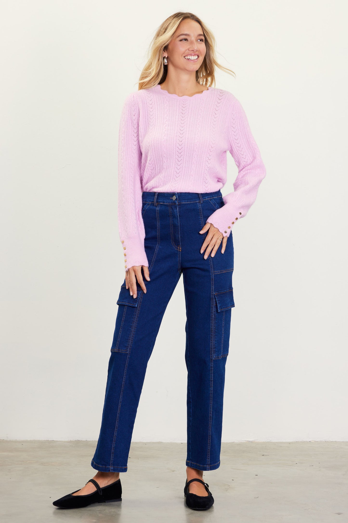 scallop neckline lightweight sweater in petal pink