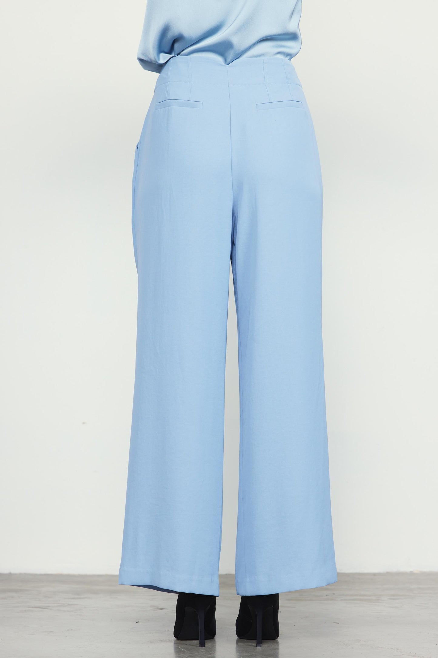 Wide Leg Pants | Trousers Slacks with Cinched Elastic Waist | Powder Blue | Skies Are Blue