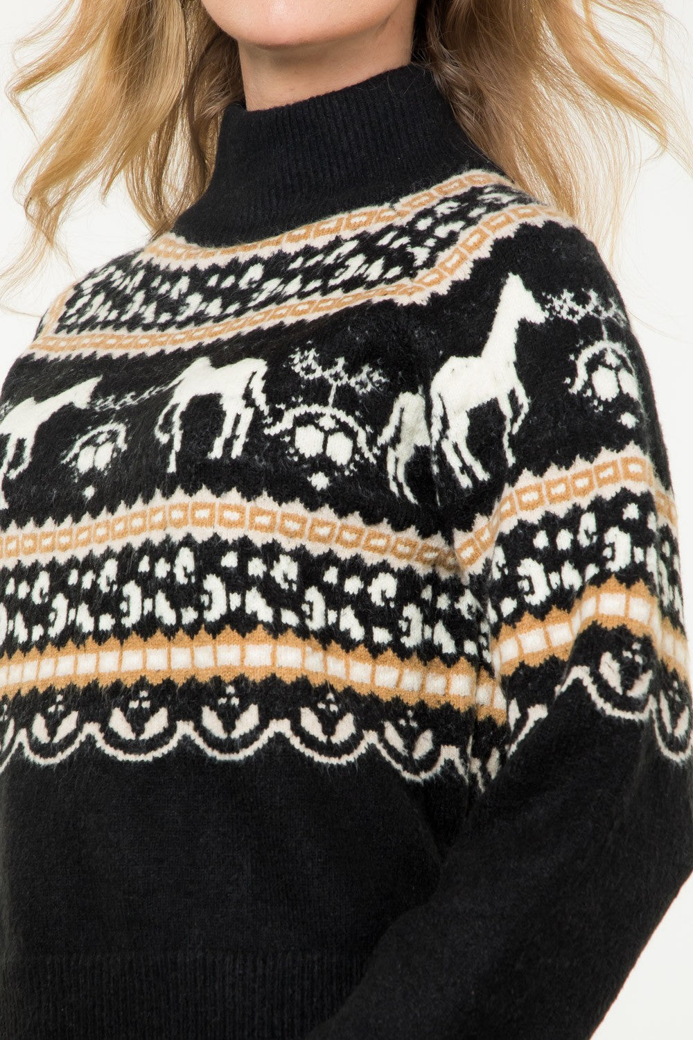 horse fair isle sweater in black