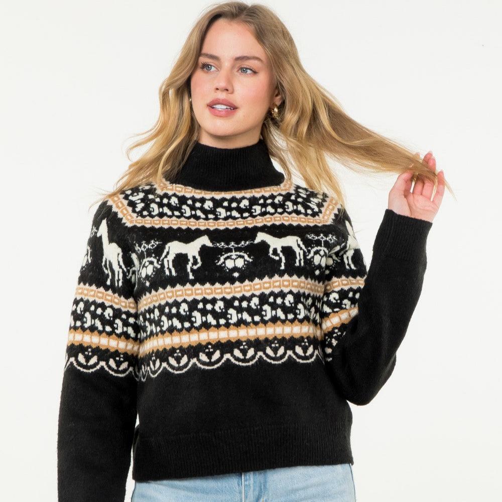 horse fair isle sweater in black