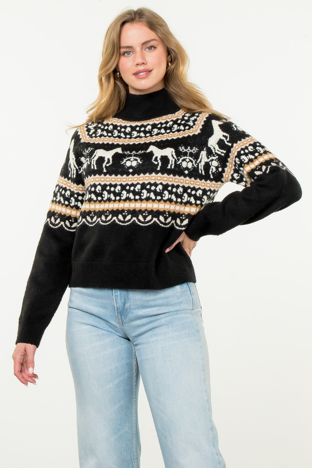 horse fair isle sweater in black