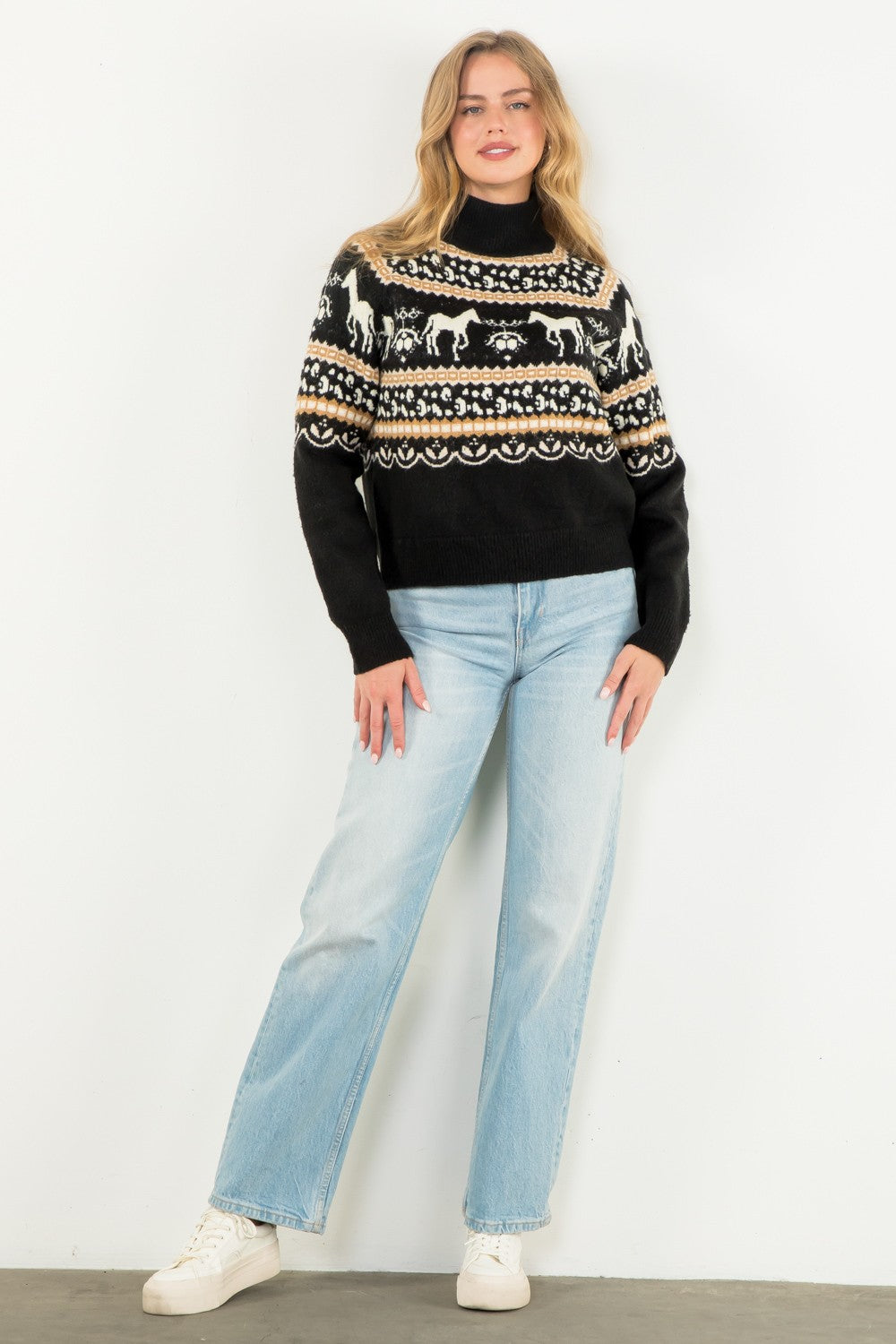 horse fair isle sweater in black