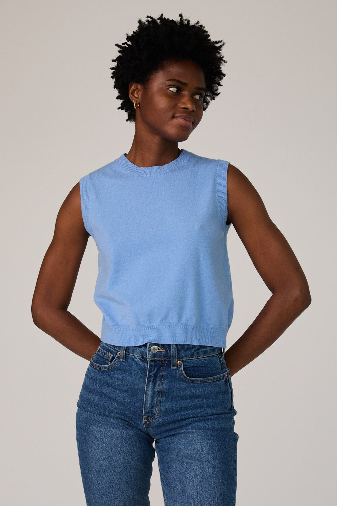 powder blue knit tank top